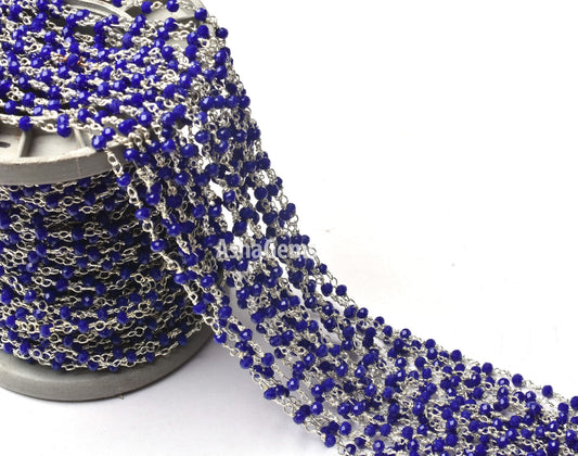 AAA Quality Blue Hydro Rondelle Faceted Beads Rosary Chain,3mm Silver Plated Wire Wrap Micro Cut Beaded Handmade Chain Necklace Jewelry SALE