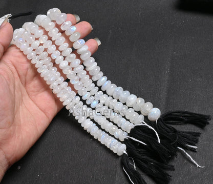 Beautiful Blue Fire Rainbow Moonstone Smooth Rondelle Beads, Fine Flashy White Rainbow Moonstone Plain Handmade Gemstone Beads Jewelry Craft