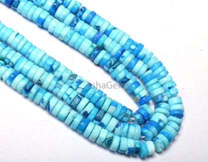 Shaded Blue Opal Smooth Tyre Shape Gemstone beads,7 mm Blue Opal Plain Handmade Heishi tyre beads,8/16" Strand Blue Opal Beads For necklace