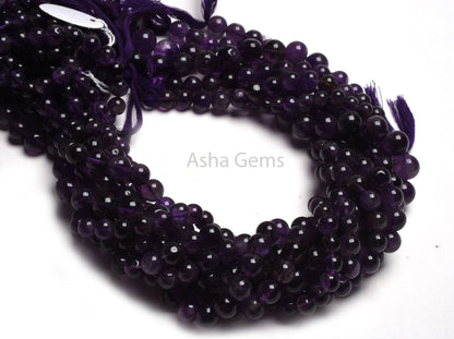 Natural Purple Amethyst Smooth Round Ball Beads,13" Strand African Amethyst Plain Round Shape Gemstone Beads, Amethyst Bead Jewelry Crafts
