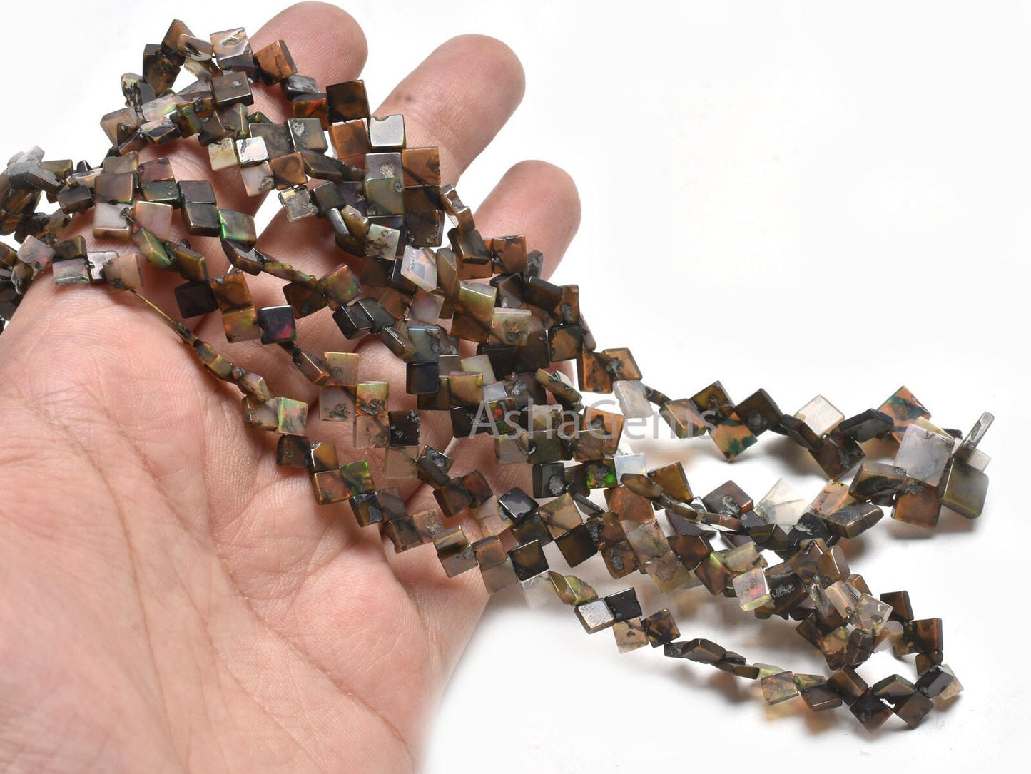 Multi Brown Ethiopian Opal Uneven Square Side Drill Gemstone Beads,17" Flashy Welo Ethiopian Opal Smooth Fancy Kite Shape Bead Jewelry Craft