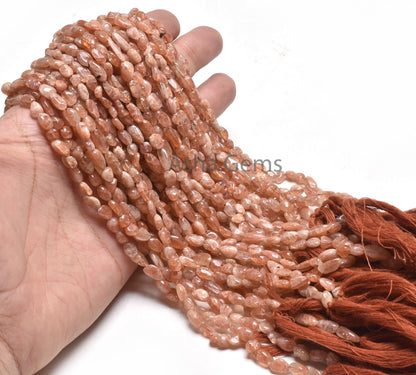 Beautiful Red Sunstone Smooth Nugget Shape Gemstone Beads,13"Strand Natural Sunstone Tiny Nugget Uneven Handmade Straight Drill Bead Jewelry
