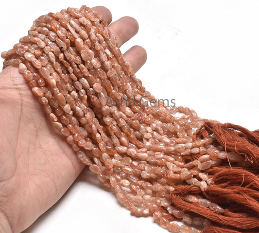 Beautiful Red Sunstone Smooth Nugget Shape Gemstone Beads,13"Strand Natural Sunstone Tiny Nugget Uneven Handmade Straight Drill Bead Jewelry