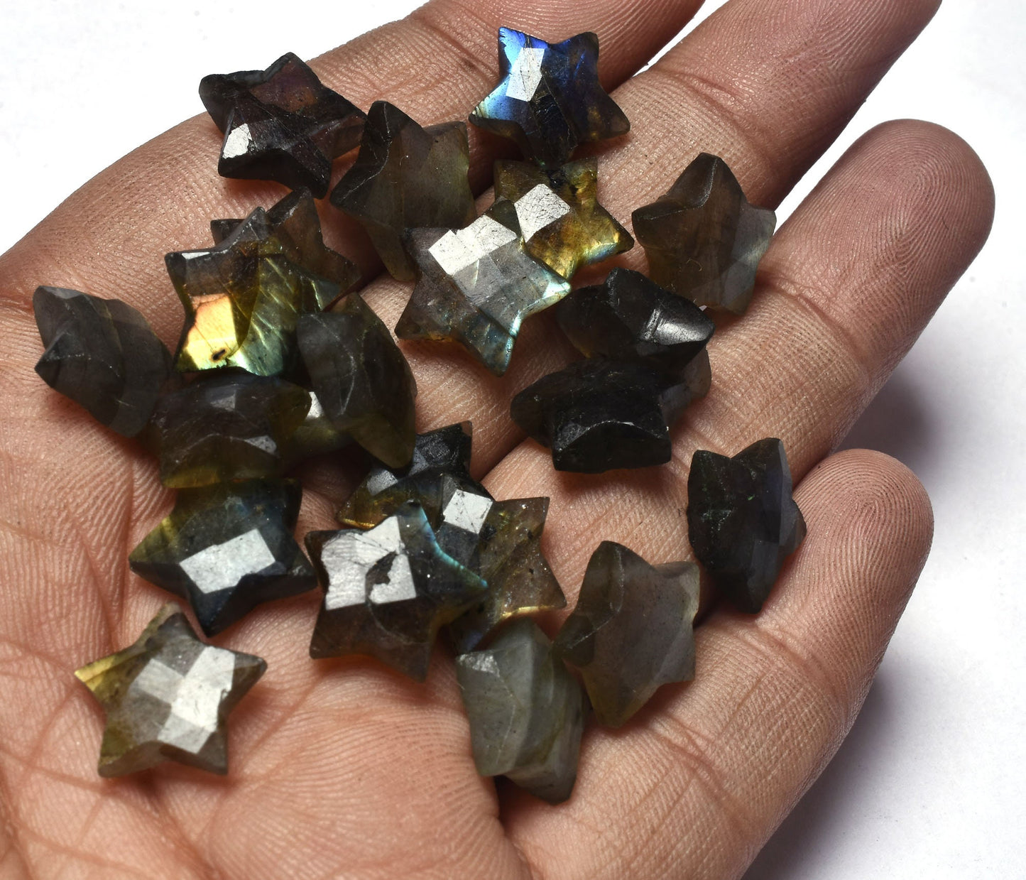 3,5,10 Pc Flashy Labradorite Carved Star Briolette,11-12 mm Black Rainbow Carving Star Gemstone Multi Fire labradorite Jewelry Making Crafts
