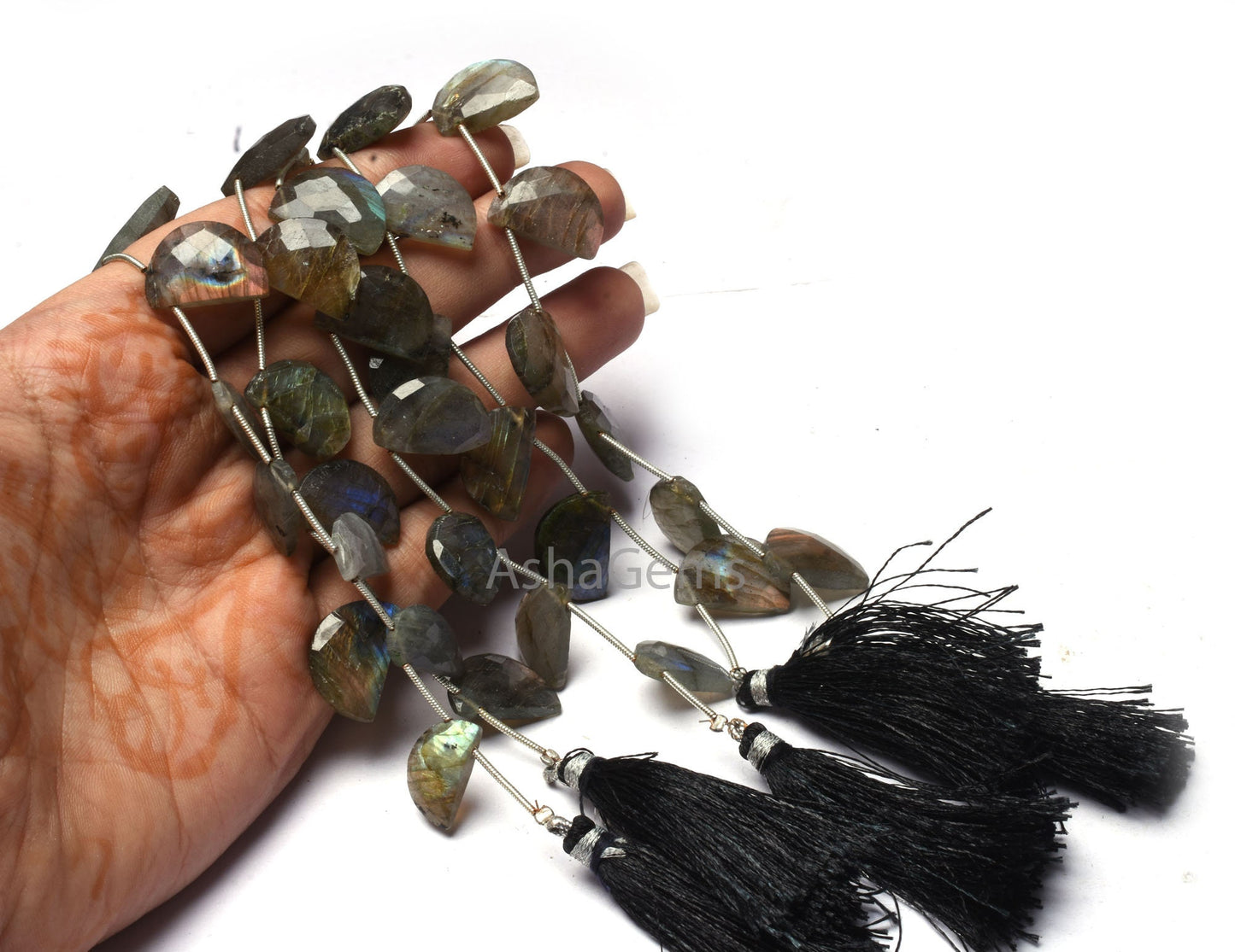 Natural Flash Labradorite Fancy D Shape Gemstone Beads Black rainbow Faceted Briolette beads, Labradorite Side Drill Beads For Jewelry Craft