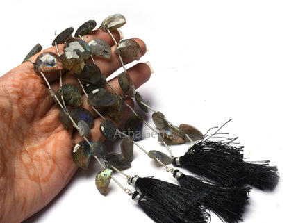 Natural Flash Labradorite Fancy D Shape Gemstone Beads Black rainbow Faceted Briolette beads, Labradorite Side Drill Beads For Jewelry Craft