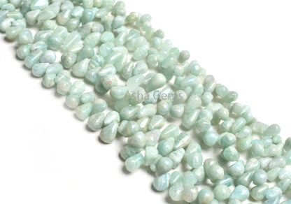 Blue Amazonite Smooth Drops Shape Gemstone Beads,8" Strand Natural Amazonite Side Drill Teardrop Handmade Bead, Amazonite Beads Jewelry Sale