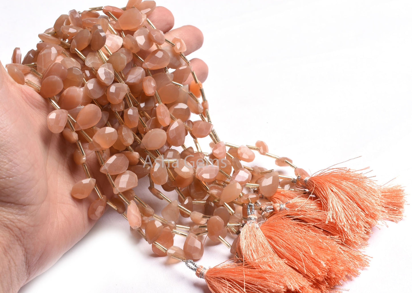 Natural Peach Moonstone Faceted Pears Shape Gemstone Beads, Fine Quality Moonstone Briolette Beads, Moonstone Teardrop Side Drill Beads SALE