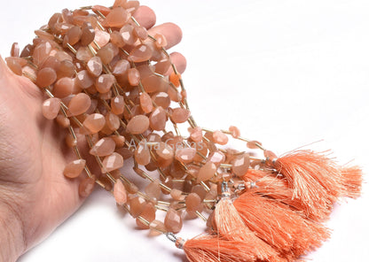 Natural Peach Moonstone Faceted Pears Shape Gemstone Beads, Fine Quality Moonstone Briolette Beads, Moonstone Teardrop Side Drill Beads SALE