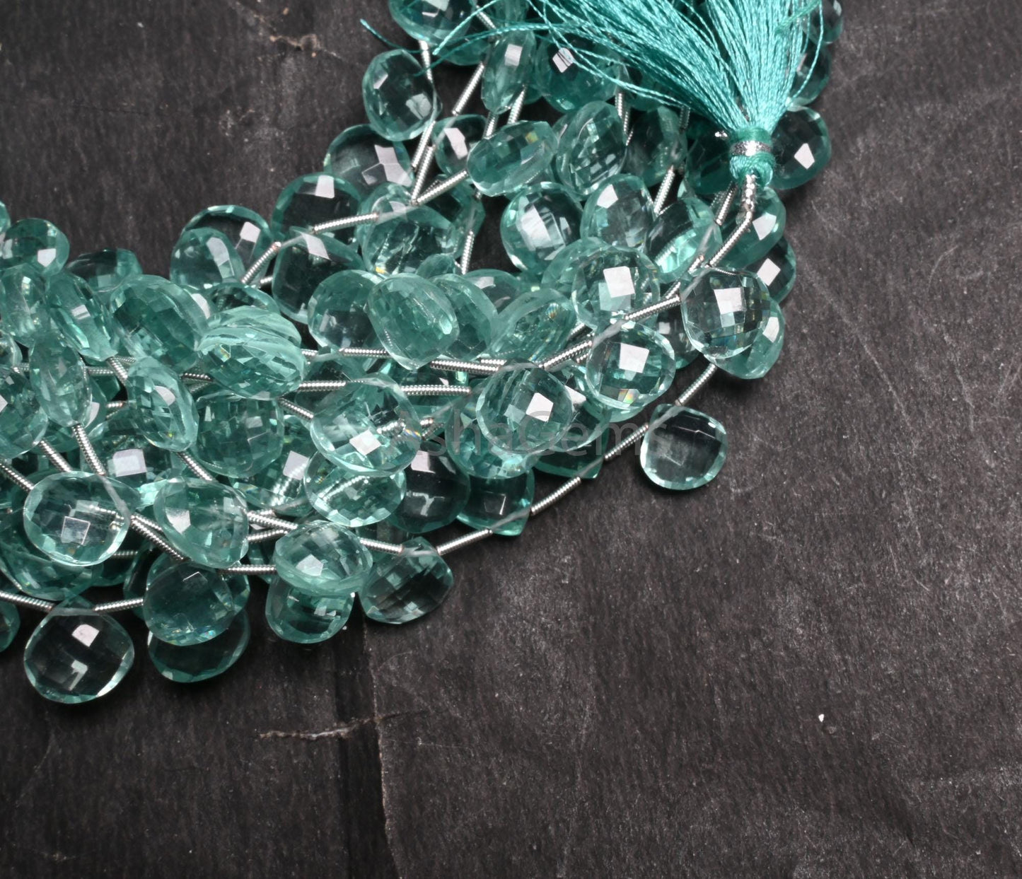Beautiful Aquamarine Color Hydro faceted Heart Shape Beads,8.5" Aqua Blue Hydro fancy Heart Briolette Checker Cut Beads Jewelry Making Craft