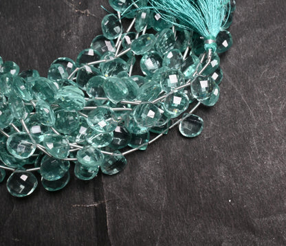 Beautiful Aquamarine Color Hydro faceted Heart Shape Beads,8.5" Aqua Blue Hydro fancy Heart Briolette Checker Cut Beads Jewelry Making Craft