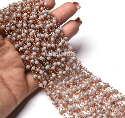 AAA Grey Moonstone Hydro Rondelle Faceted Beads Rosary Chain By Feet,3 mm Rose Gold Plated Wire Wrap Chains For Jewelry Making Necklace SALE
