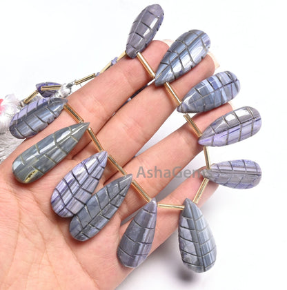 Amazing Shaded Blue Grey Opal Fancy Long Pear Carved Gemstone Handmade Beads,8" Opal Carving Fancy Teardrop Beads Jewelry Making Crafts SALE