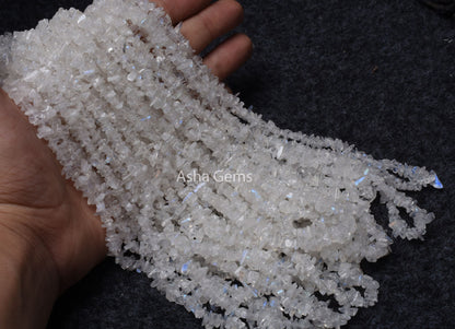 Fine Quality Rainbow Moonstone Uncut Chip Beads, Natural Blue Fire Rainbow Moonstone Bead, White Rainbow Smooth Raw Rough Chip Gemstone Bead