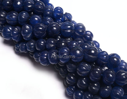 Fine Blue Quartz carved Pumpkin Beads, Blue Quartz carving watermelon Bead Handmade Carve Rondelle Gemstone Melon Bead Jewelry Necklace SALE