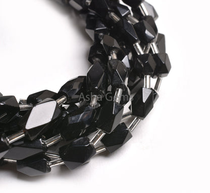 Beautiful Black Onyx Rectangle Shape Indian Hand Cut Beads,7" Onyx Long Fancy Chicklet Faceted Straight Drill Bead Black Onyx Jewelry Crafts