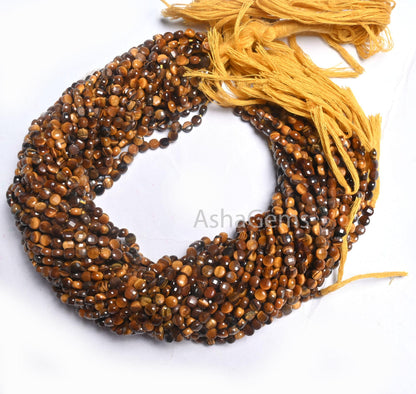 Fine AAA Quality Tiger Eye Tiny Coin faceted Gemstone Beads,4.50 mm Shaded Brown Tiger Machine Cut Coin Briolette Beads Jewelry making Craft
