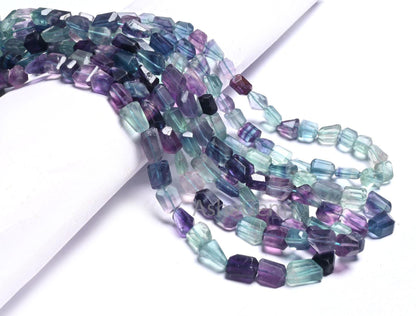 Fine Multi Fluorite Faceted Nugget Gemstone Beads, Multi Green Purple Fluorite Indian Cut handmade Tumble Fluorite Beads Jewelry Crafts SALE