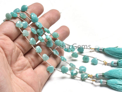 8 mm Blue Amazonite Carving Heart Shape Beads, Natural Amazonite Fancy Carved Heart Side Drill Gemstone Beads, Fine Amazonite Beads Jewelry