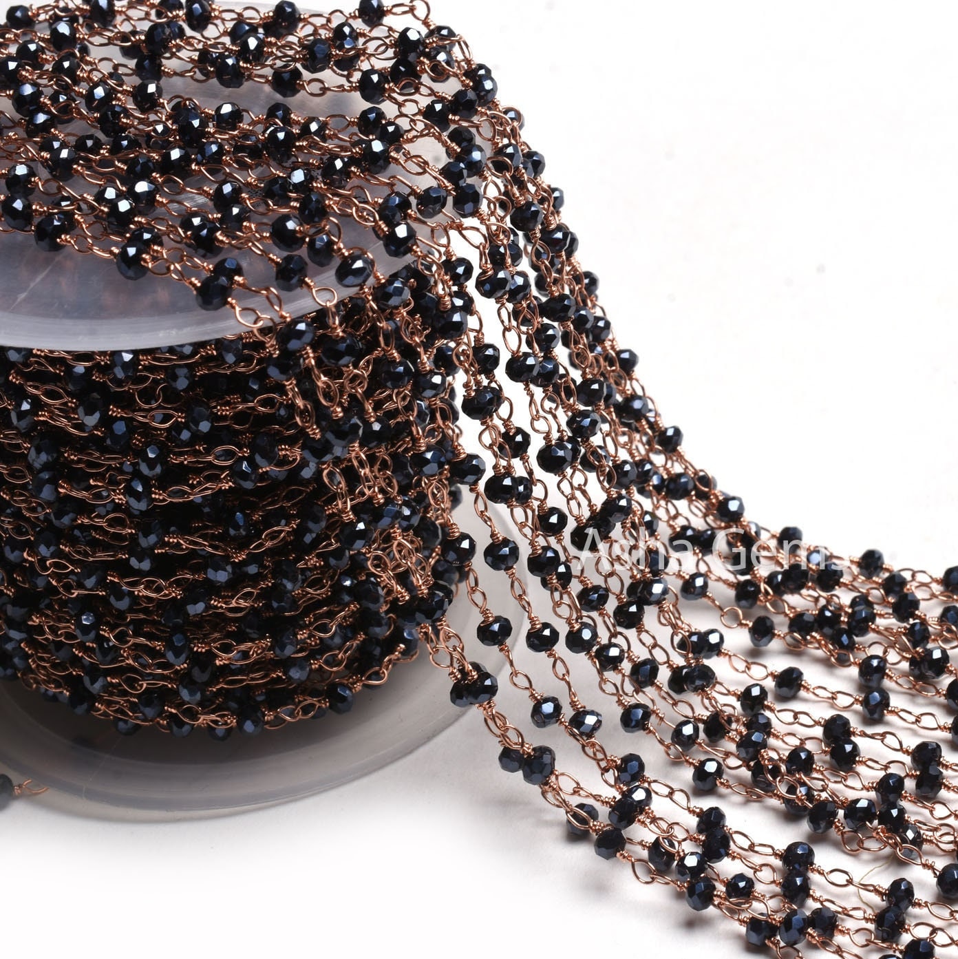 AAA Black Spinal Hydro Silver Coated Beads Rosary Chain By Feet Copper Plated 3mm Spinel Hydro Faceted Rondelle Chain For Jewelry Craft SALE