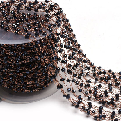 AAA Black Spinal Hydro Silver Coated Beads Rosary Chain By Feet Copper Plated 3mm Spinel Hydro Faceted Rondelle Chain For Jewelry Craft SALE