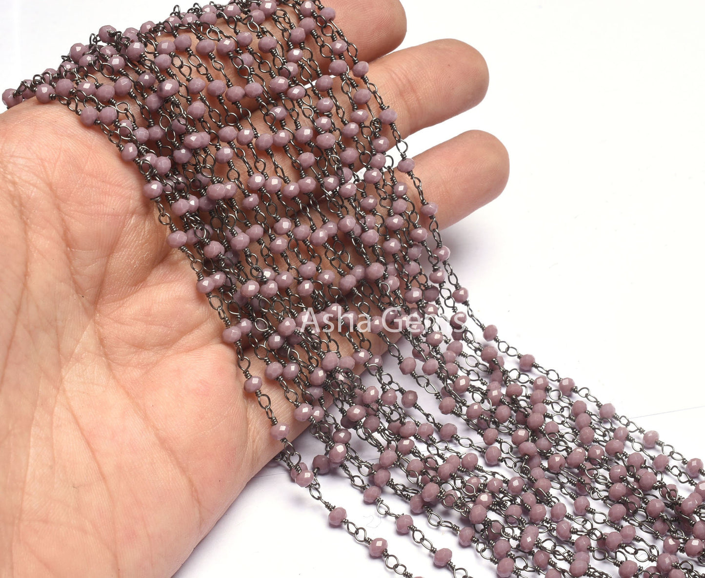 Beautiful Lavender Hydro Faceted Rondelle Beads Rosary Chain Black Metal Plated Gunmetal Wire Beaded Handmade Chains Jewelry making Necklace