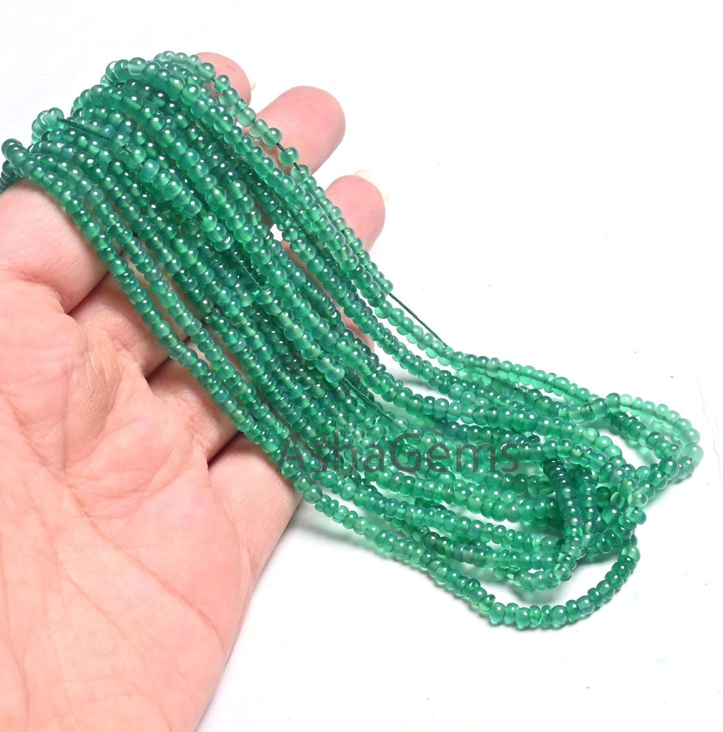 16" Beautiful Green Onyx Smooth Rondelle Gemstone Loose Beads,3.5,4mm Onyx Beads, AAA Green Onyx Plain Roundelle Handmade Bead Jewelry Craft
