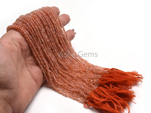2.5 mm Genuine Sunstone Micro Cut Faceted Rondelle Beads,13"Natural Orange Sunstone Machine Cut Gemstone Bead AAA Sunstone Bead Jewelry SALE