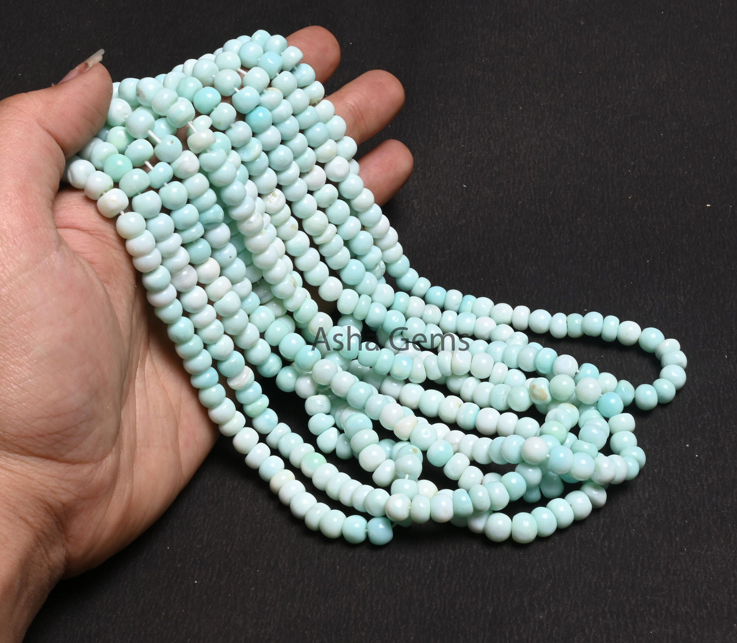 7mm Shaded Sky Blue Opal Smooth Rondelle Beads, Fine Peru Blue opal Beads, Beautiful Opal handmade Gemstone Loose Bead Necklace Jewelry SALE