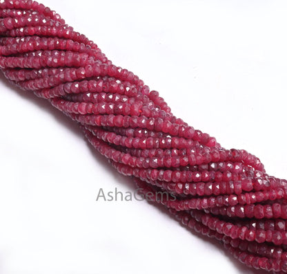 Red Ruby Corundum Faceted Beads,12.5" Ruby Indian Cut Rondelle gemstone beads, Ruby Corrundum Indian Cut beads For Necklace Jewelry Crafts