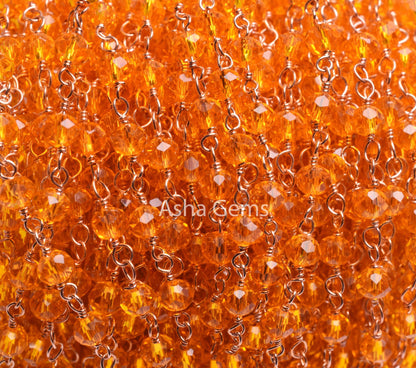 4 mm Beautiful Fanta orange Hydro Faceted Rondelle Beads Rosary Chain 1-50 Feet Rose Gold Plated Copper Wire Wrap Beaded Chain Jewelry Craft
