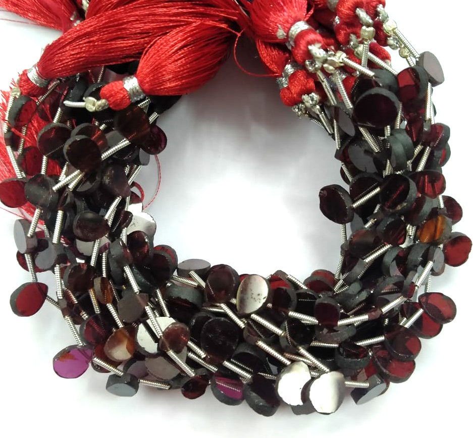 Natural Red Garnet Flat Pears Beads,7.5 Inch Strand Garnet Smooth Slice Teardrop Beads, Garnet Table Polish Plain Fancy pear Beads Gemstone