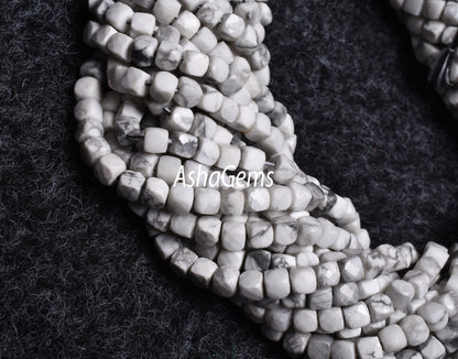 Beautiful Howlite Faceted 3D Cube Box Shape Beads,4 mm,6/13 Inch Strand, White Howlite Faceted Cube Beads,3D Box Beads, Jewelry Making Craft