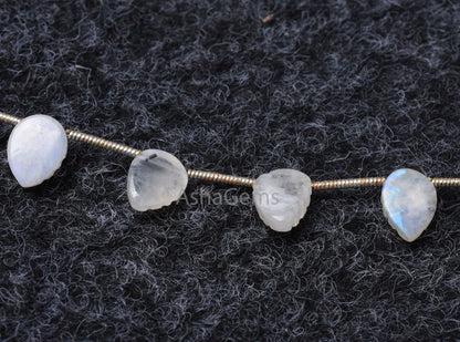 Natural Flash Rainbow Moonstone Carved Flat table Pear Gemstone Beads, White Rainbow Moonstone Fancy Carving Leaf Shape Side Drill Bead SALE