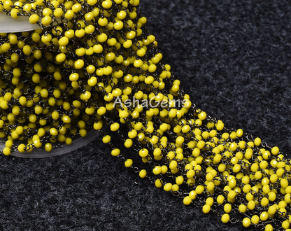 Rosary Chain, Beautiful Yellow Jasper Hydro Faceted Rondelle Beaded handmade Rosary Chain,3 mm Gunmetal Wire Wrap Chain Jewelry Making Craft