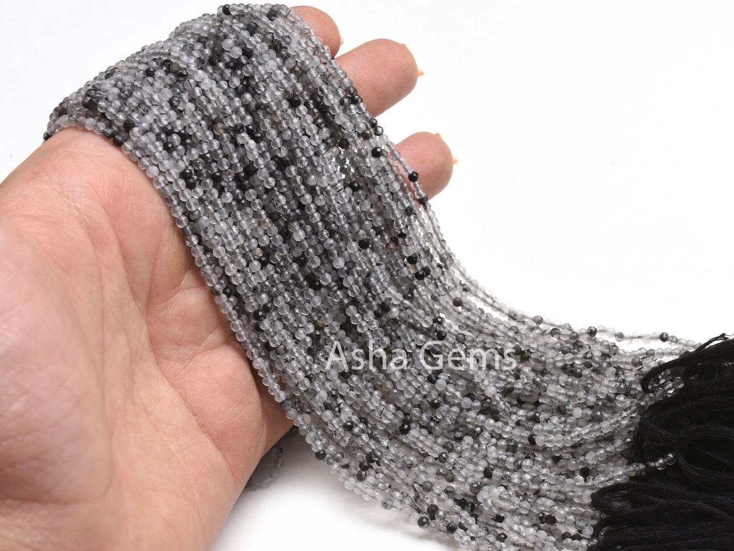 2.5 mm Natural Black Rutile Faceted Micro Cut Gemstone Beads.12.5" Strand Black Rutile Rondelle Machin Cut  Beads, Black Rutile Bead Jewelry