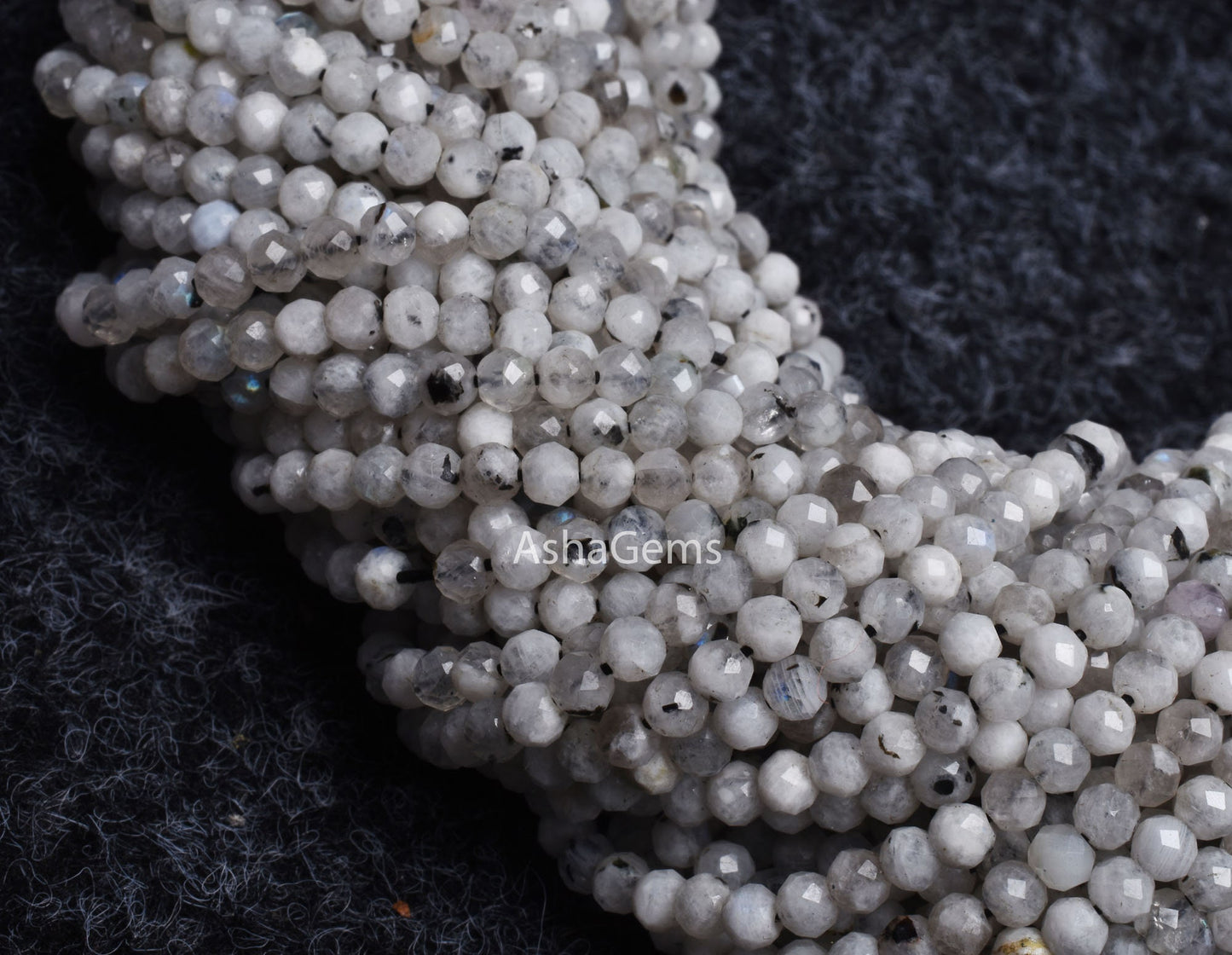 3 mm Rare Moss rainbow Moonstone Faceted Rondelle Beads, Natural Black Dot White Rainbow Machine Cut Gemstone Beads, Blue Fire Rainbow Beads