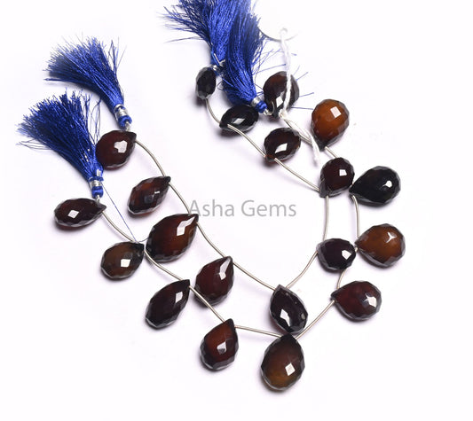 Beautiful Wine Brown Chalcedony Fancy Puff Pear Faceted Beads,9" Fine Dark Brown Chalcedony Teardrop Briolette Gemstone Beads Jewelry Crafts