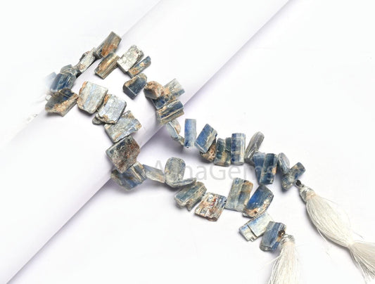 Beautiful Kyanite Smooth Raw Slice Uneven Beads,8"Strand natural Blue Kyanite Flat Rough Unshape Gemstone Kyanite Beads Jewelry Making Craft
