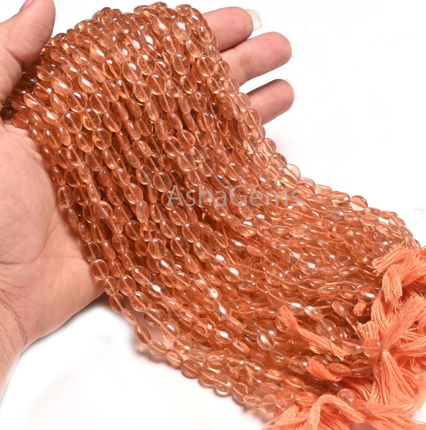 6.5-8 mm Fine Quality Creamy Peach Quartz Hydro Smooth Oval Shape Beads,13" Peach Hydro Plain Oval handmade Loose Beads Jewelry Making Craft