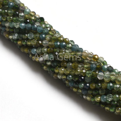 Beautiful Green Tourmaline Micro Cut Faceted Beads,2 mm Natural Tourmaline Machine Cut Rondelle Gemstone Beads, Shaded Green Tourmaline Bead