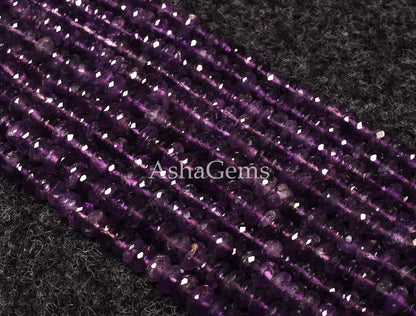 8"Strand Beautiful Natural African Amethyst Silver Coated Faceted Rondelle Gemstone Beads, Fine Quality,Purple Amethyst,Jewelry Making Craft