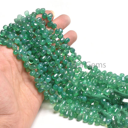 Fine Green Onyx Handmade Drop Uneven Gemstone Beads,13"Strand Onyx Smooth Teardrop Side Drill Bead Green Onyx Bead Jewelry Making Craft SALE