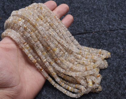 Golden Rutile heishi Tyre Shape Gemstone Beads,5 mm Natural Rutile Beads Tyre,8/16"Strand Yellow Rutile Smooth Handmade Flat Wheel Bead SALE