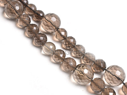 Beautiful Smoky Quartz Micro Faceted Round Gemstone Beads,14"Strand AAA Smoky Beads, Natural Smoky Machine Cut Round Shape Bead Jewelry SALE