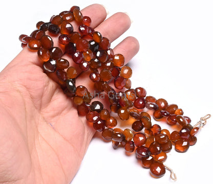 Shaded Red Brown Chalcedony Faceted Heart Shape Bead,7" Dark Brown Hessonite Color Chalcedony Heart Briolette Gemstone Beads Both Side Loop