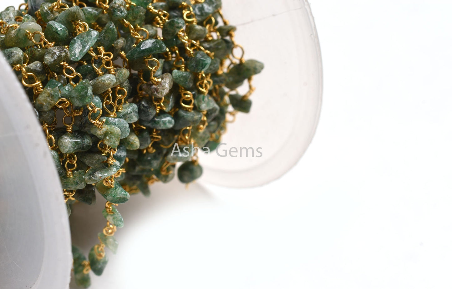 Natural Green Mica Uncut Chips Rosary Beads Chain, Gold Plated Wire Wrap Mica Nugget Beaded handmade Gemstone Chains Necklace Jewelry Crafts