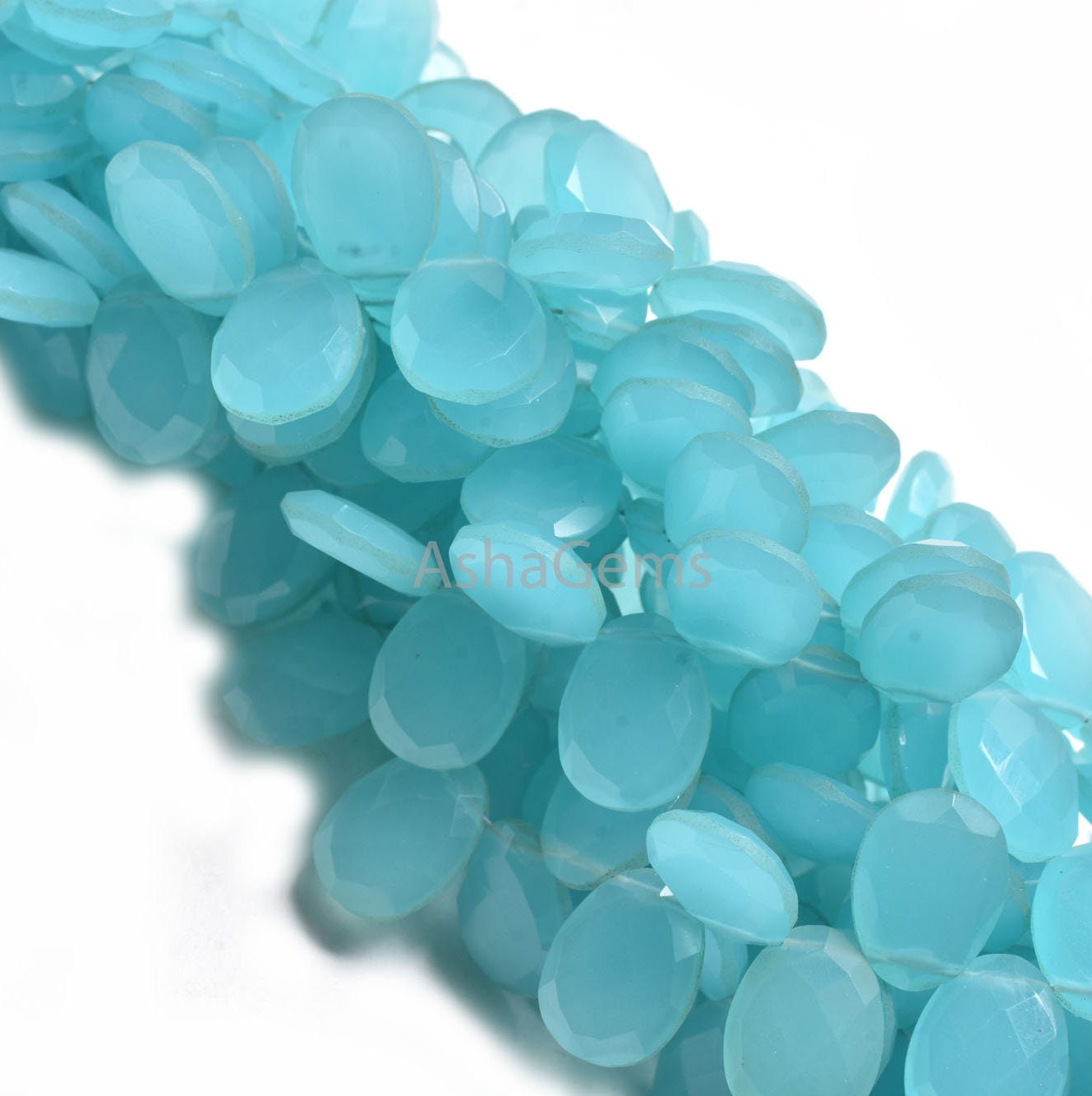 AAA Quality Aqua Blue Chalcedony Hydro Egg Shape Faceted  Beads,10-13.5 mm Chalcedony Hydro Fancy Briolette Side Drill Gemstone Bead Jewelry