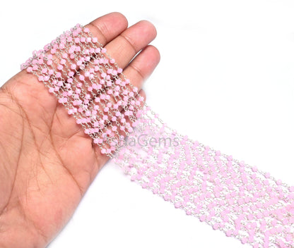 SALE Rosary Chain Silver, Gold, Black Plated Wire Wrap 3,10,25 Foot Pink Rose Quartz Hydro Faceted Bead Chain Jewelry Making Finding,3-3.5mm