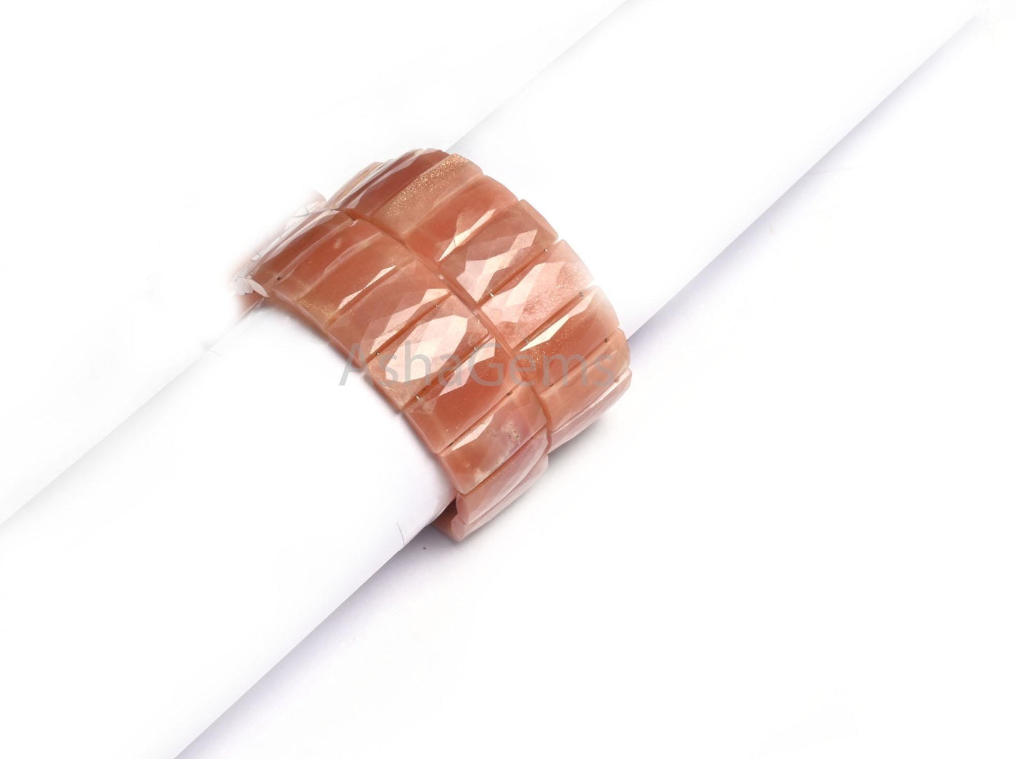 Natural Peach Moonstone Faceted Rectangle Beads,9x20-9.5x21 mm Moonstone Fancy Chicklet Briolette Gemstone AAA Moonstone Double Drill Beads